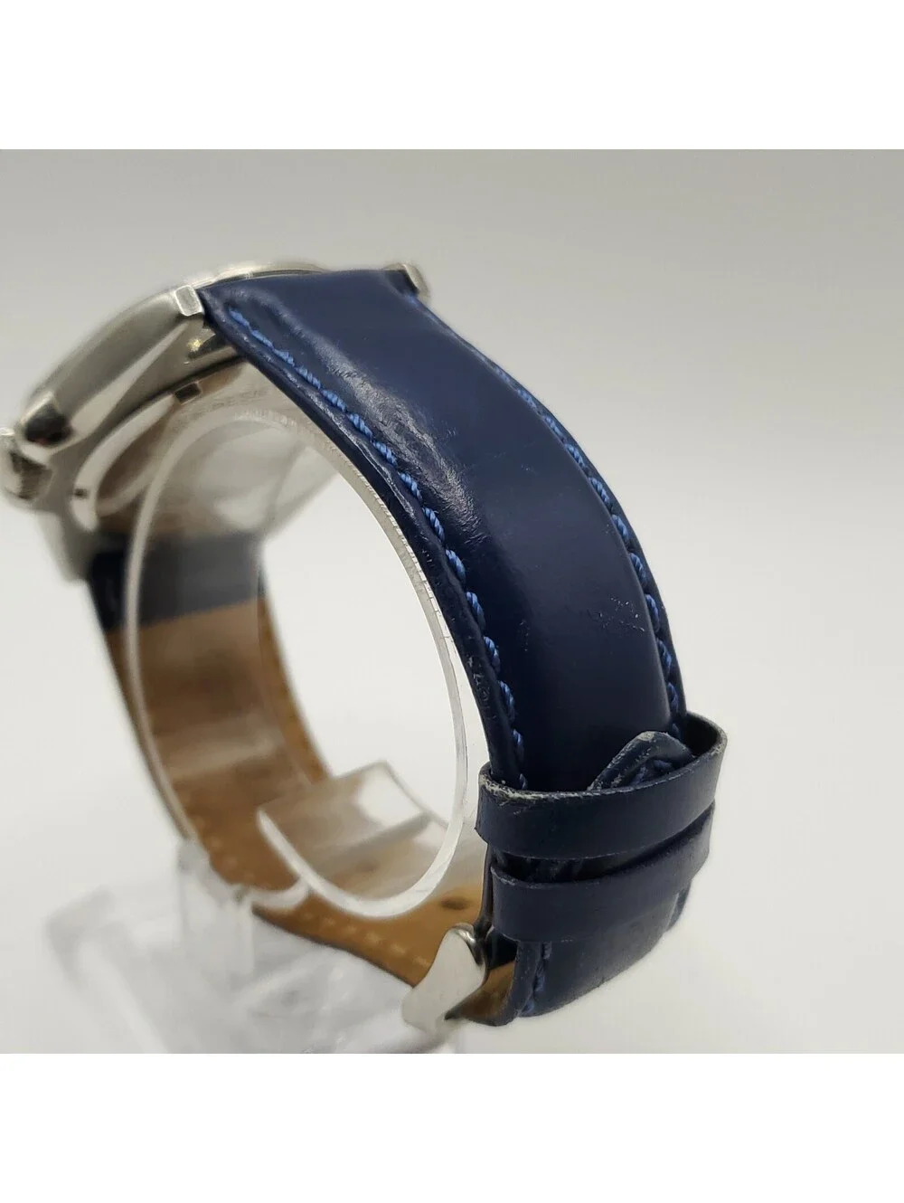Deporte Mens 42mm Watch New Battery Blue/Yellow Date Dial  Blue Band